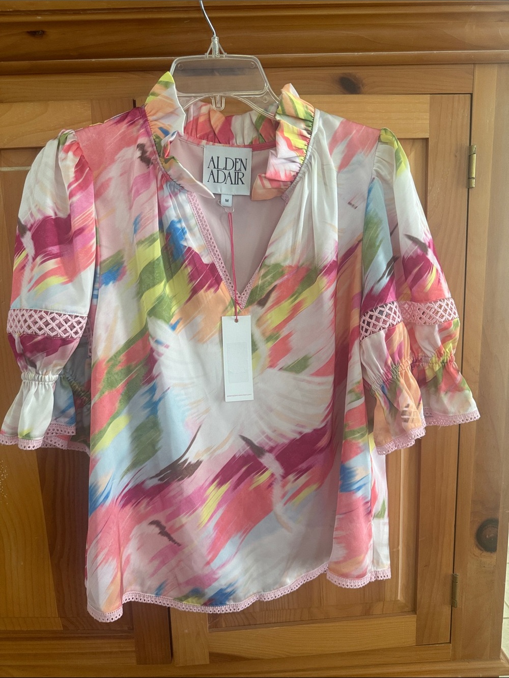 Alden Adair Lottie top Cygnet  Ruffle Neck Blouse ret $216 sold out on site med